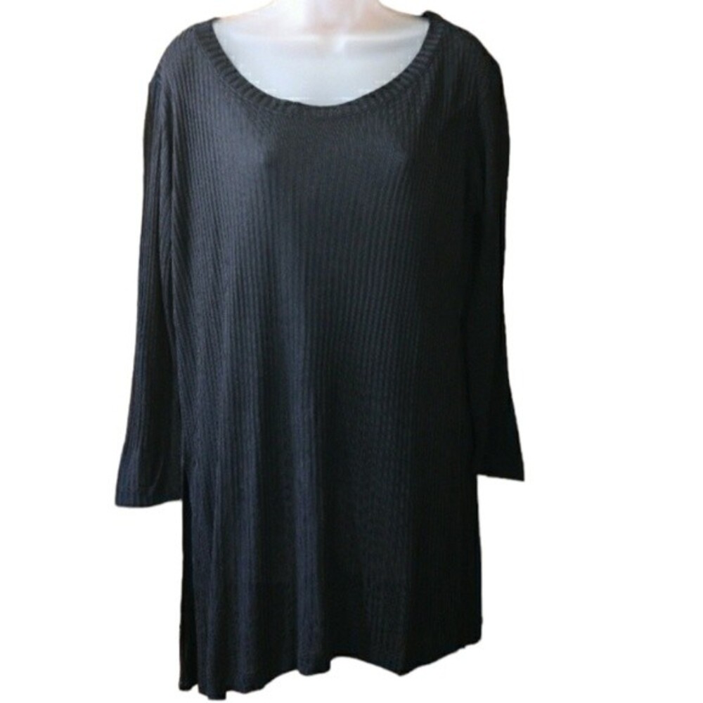 Guglielmo Capone Black Long Line Tunic Ribbed Rayon Italy Top Vintage XL 40